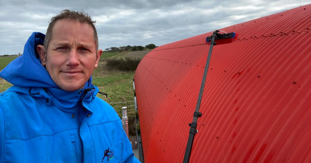 Soft washing uPVC clad metal roof with Benz Lightning Cleanze