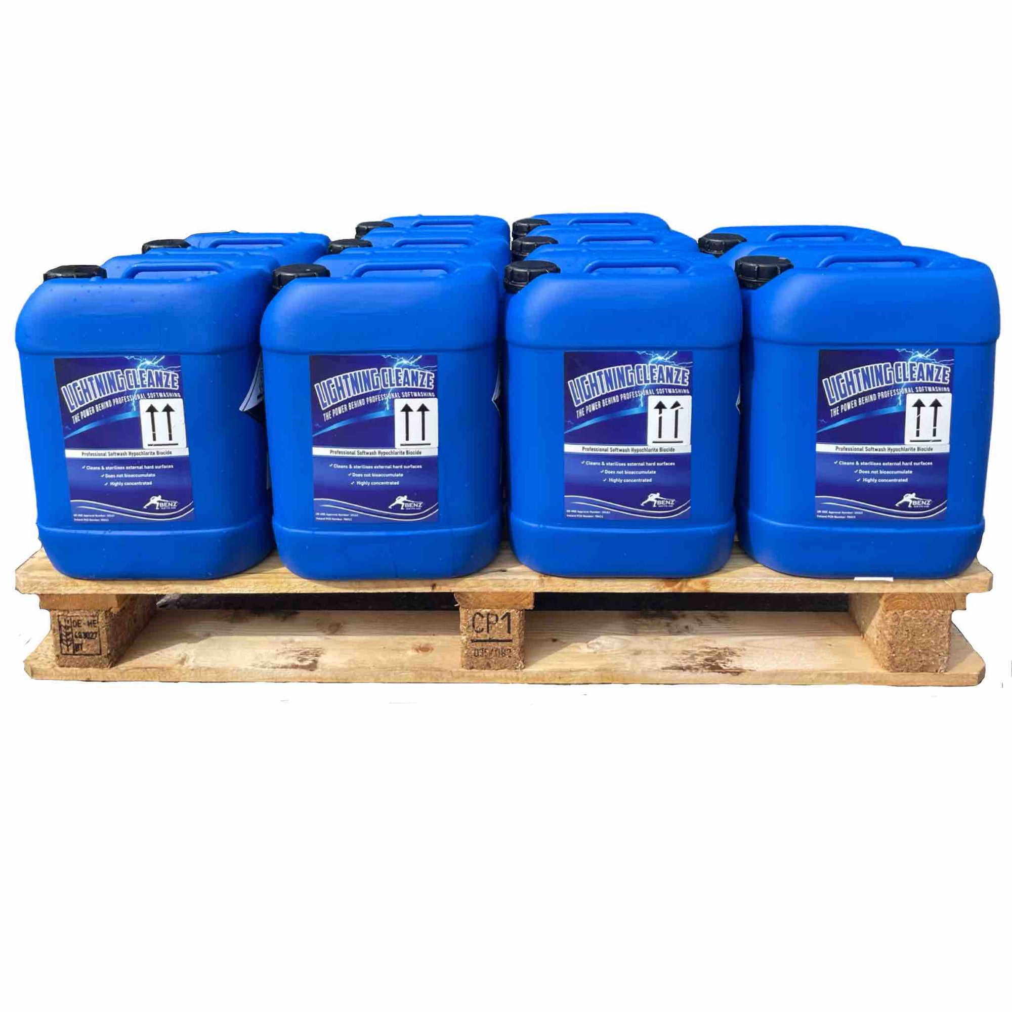 LIGHTNING CLEANZE – 10-11% SH softwash biocide: Rapidly removes the biofilm from roofs, render, walls, patios & paths.