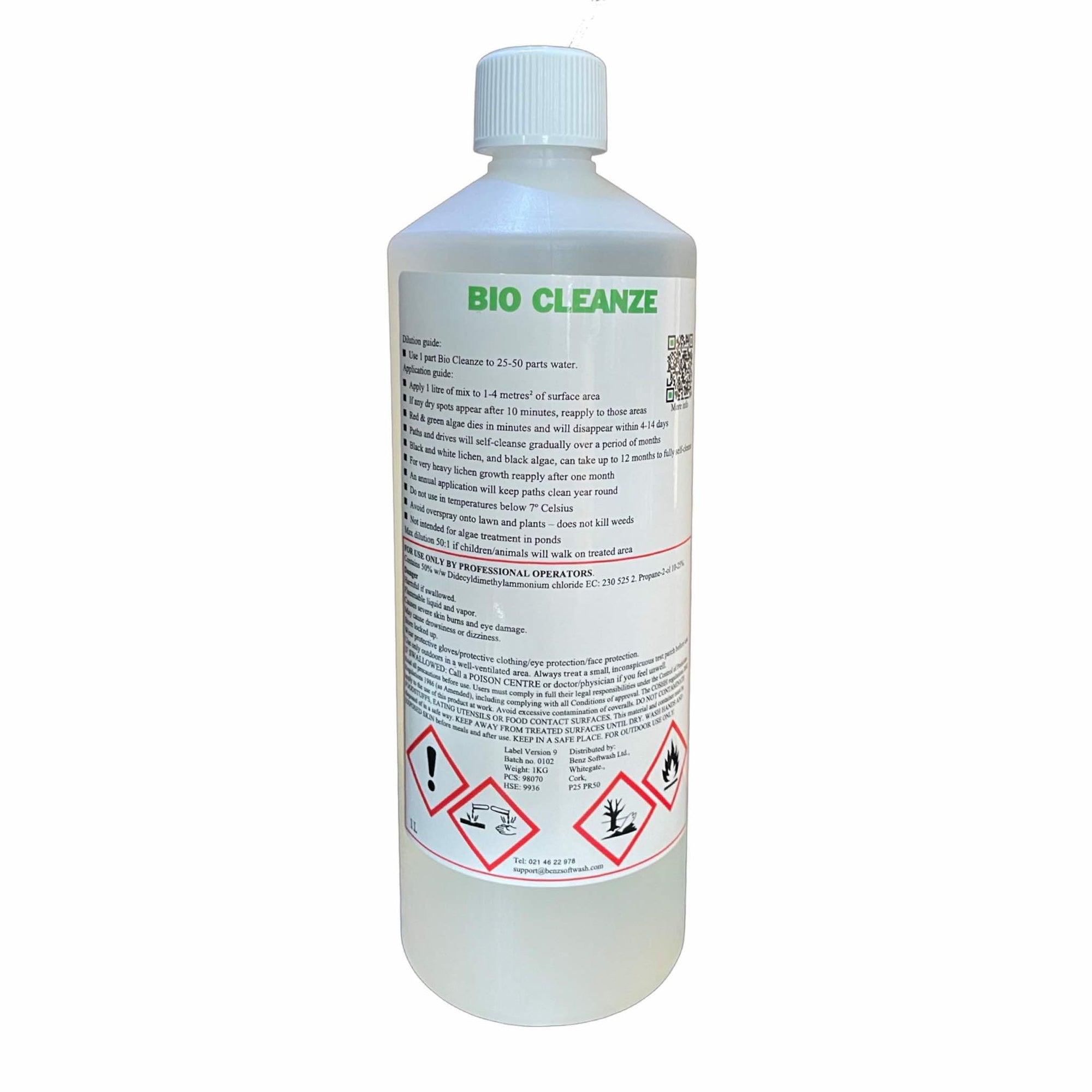 BIO CLEANZE – 50% ddac softwash biocide: Treats the biofilm on roofs, render, walls, patios, paths & naturally deep cleans over time.