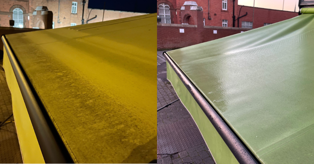 How to soft wash canvas awnings, vinyl canopies, marquees & umbrellas (video)