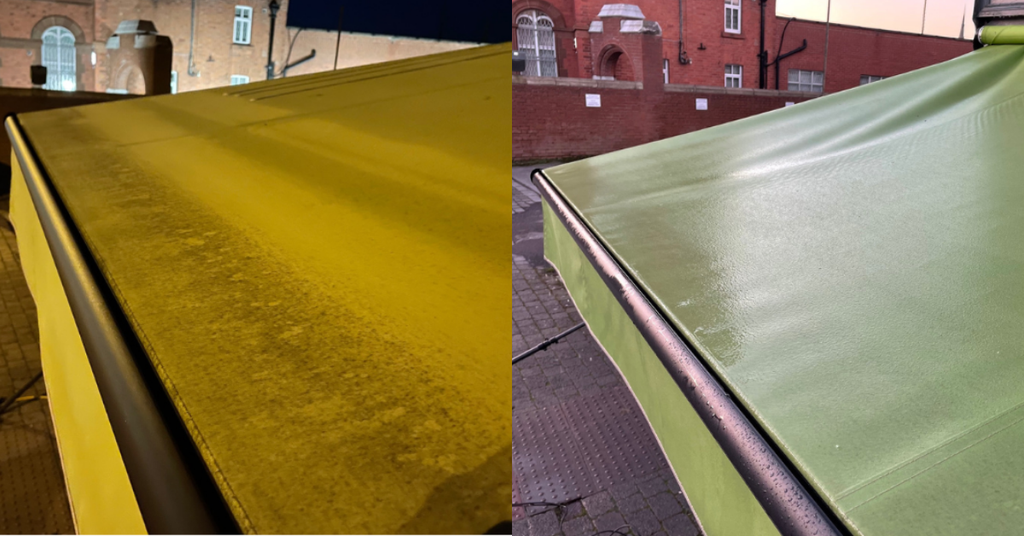 How to soft wash canvas awnings, vinyl canopies, marquees & umbrellas (video)