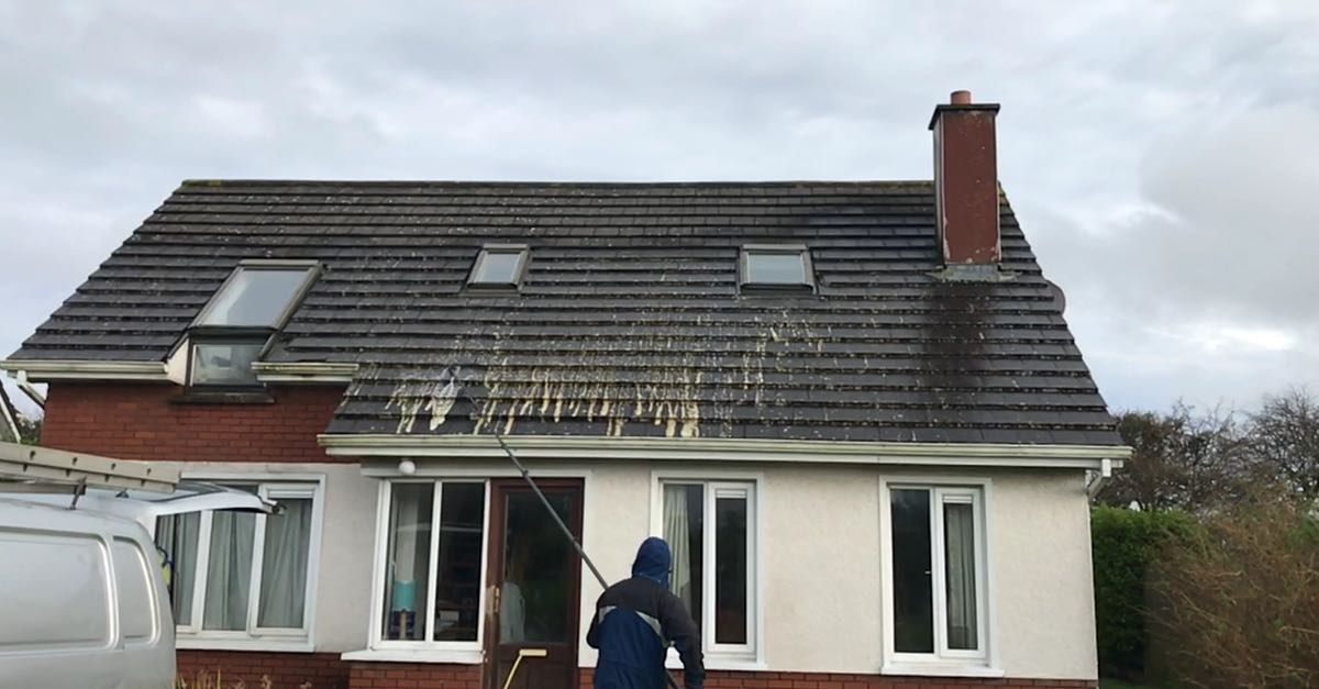 Time-lapse video of Benz Bio Cleanze cleaning a roof over time