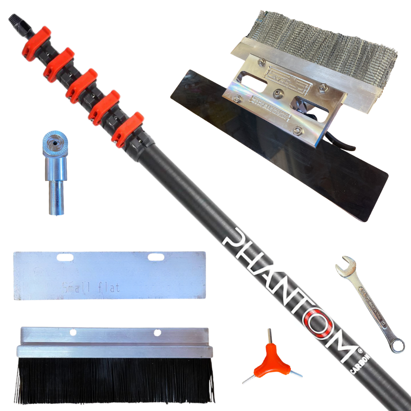 Benz double roof scraper and pole bundle : Complete roof moss scraping kit with your choice of a 30 ft aluminium or carbon fibre pole.