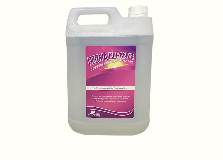 PERMA CLEANZE – 5% ddac softwash biocide that naturally deep cleans over time: For property maintenance of patios, paths, drives & car parks.