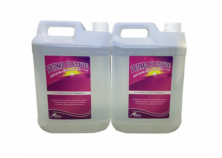 PERMA CLEANZE – 5% ddac softwash biocide that naturally deep cleans over time: For property maintenance of patios, paths, drives & car parks.